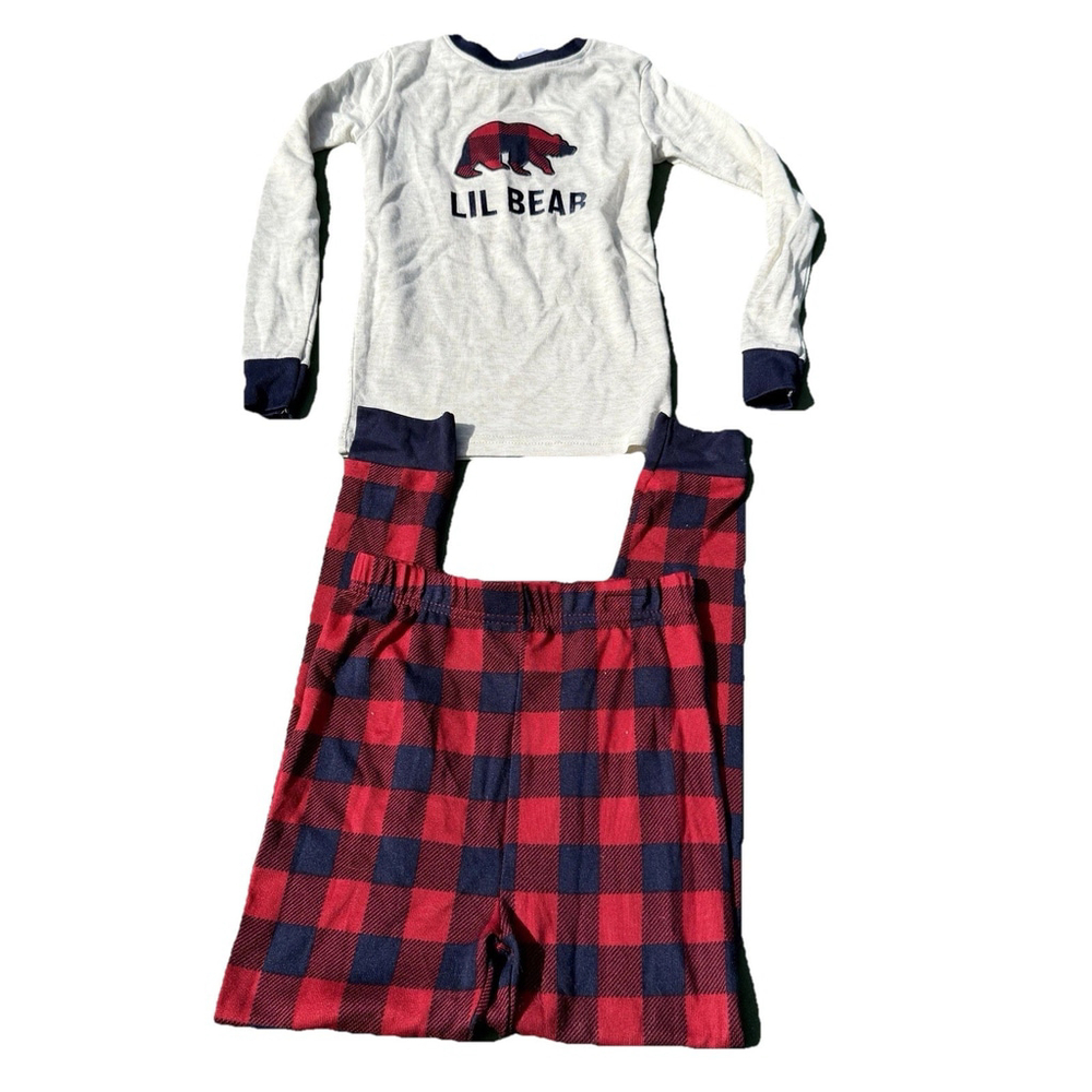 Dearfoams Boys Lil Bear Pajamas Set Size 10 Red Black Plaid A5
